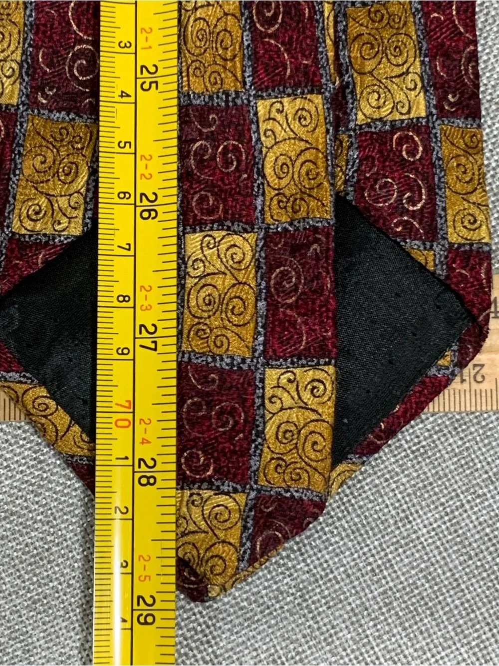Silk Necktie Made in Italy - Burgundy Gold Checkered